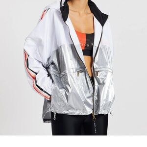 P.E Nation Silver and White Windbreaker Jacket